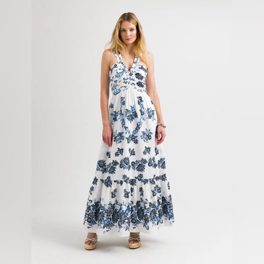 White House Black Market Blue Floral Maxi Dress